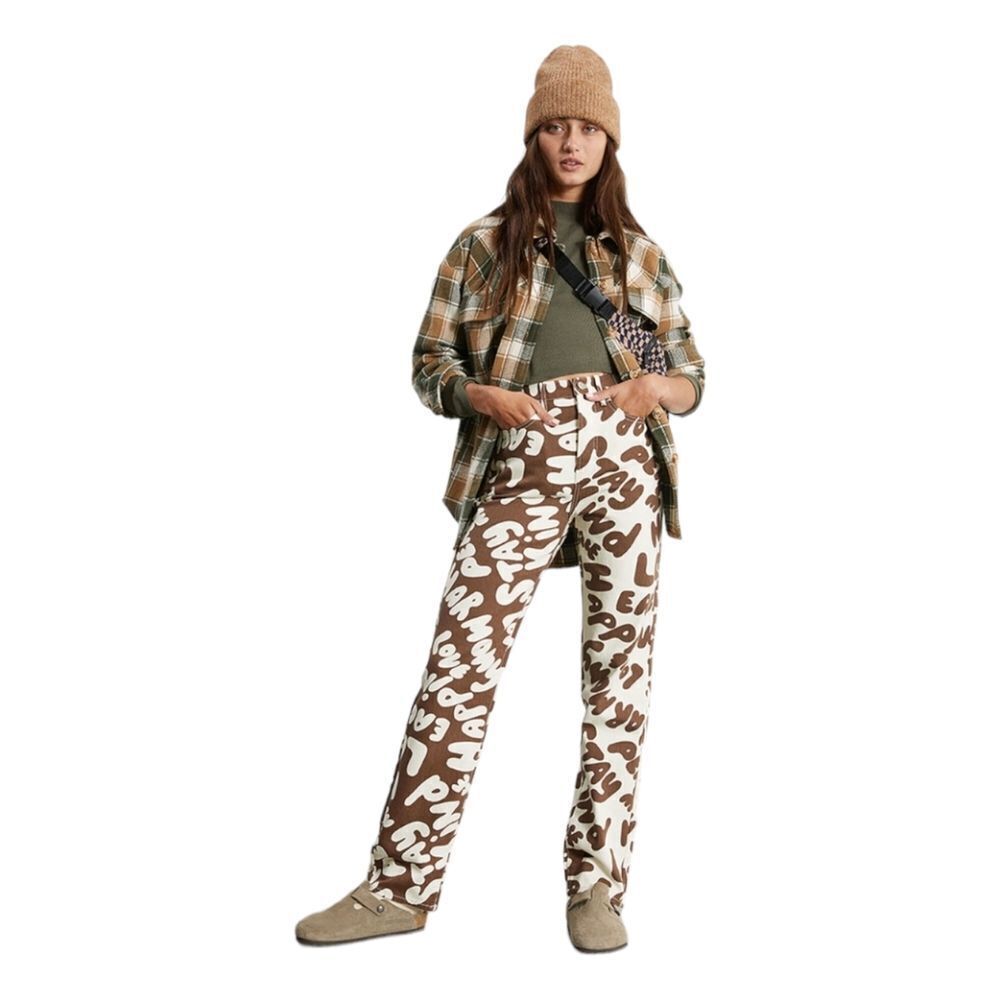 PacSun Women’s Dad Jeans High Rise Straight Two Tone Peace Print Skater 28 - Picture 5 of 15